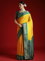 Yellow Leheriya Crepe Woven Saree - The Dori Store