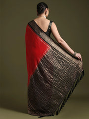 Red Leheriya Crepe Woven Saree - The Dori Store