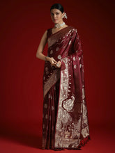 Burgundy Banarasi Satin Woven Saree - The Dori Store