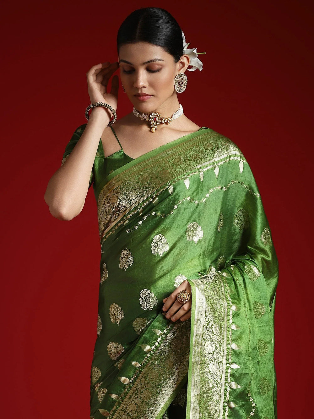 Light Banarasi Satin Woven Saree - The Dori Store