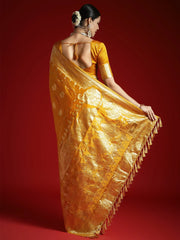 Yellow Banarasi Satin Woven Saree - The Dori Store