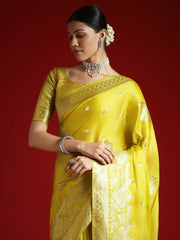 Lemon Banarasi Satin Woven Saree - The Dori Store