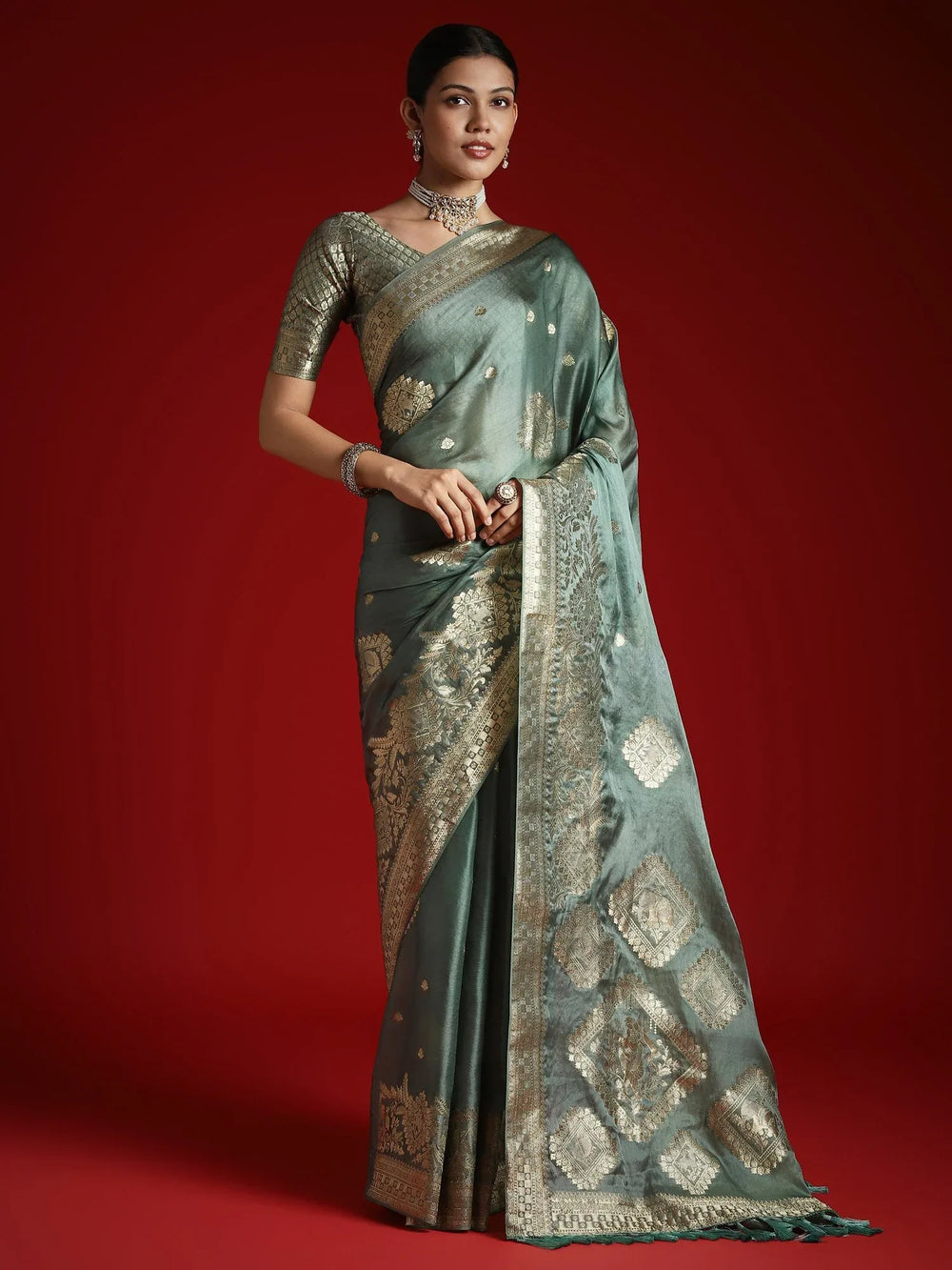 Light Banarasi Satin Woven Saree - The Dori Store