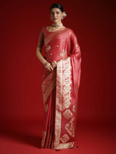 Peach Banarasi Satin Woven Saree - The Dori Store