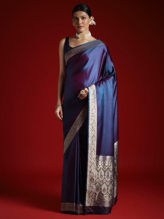 Blue Blue Banarasi Satin Silk Woven Saree