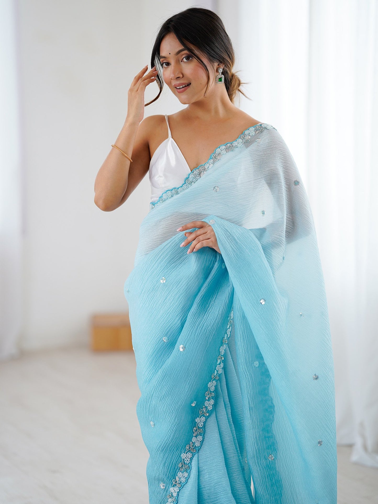 Light Party Wear Chiffon Embellished Saree