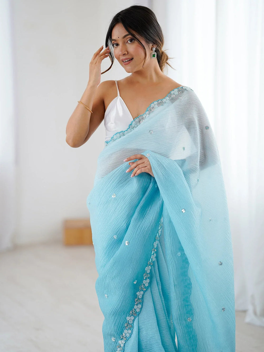 Light Party Wear Chiffon Embellished Saree - The Dori Store