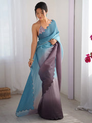 Blue Party Wear Chiffon Embroidered Saree - The Dori Store