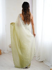 Olive Party Wear Chiffon Embellished Saree - The Dori Store