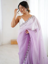 Purple Party Wear Chiffon Embellished Saree - The Dori Store