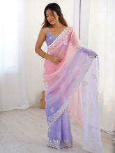 Purple Party Wear Tissue Embroidered Saree - The Dori Store