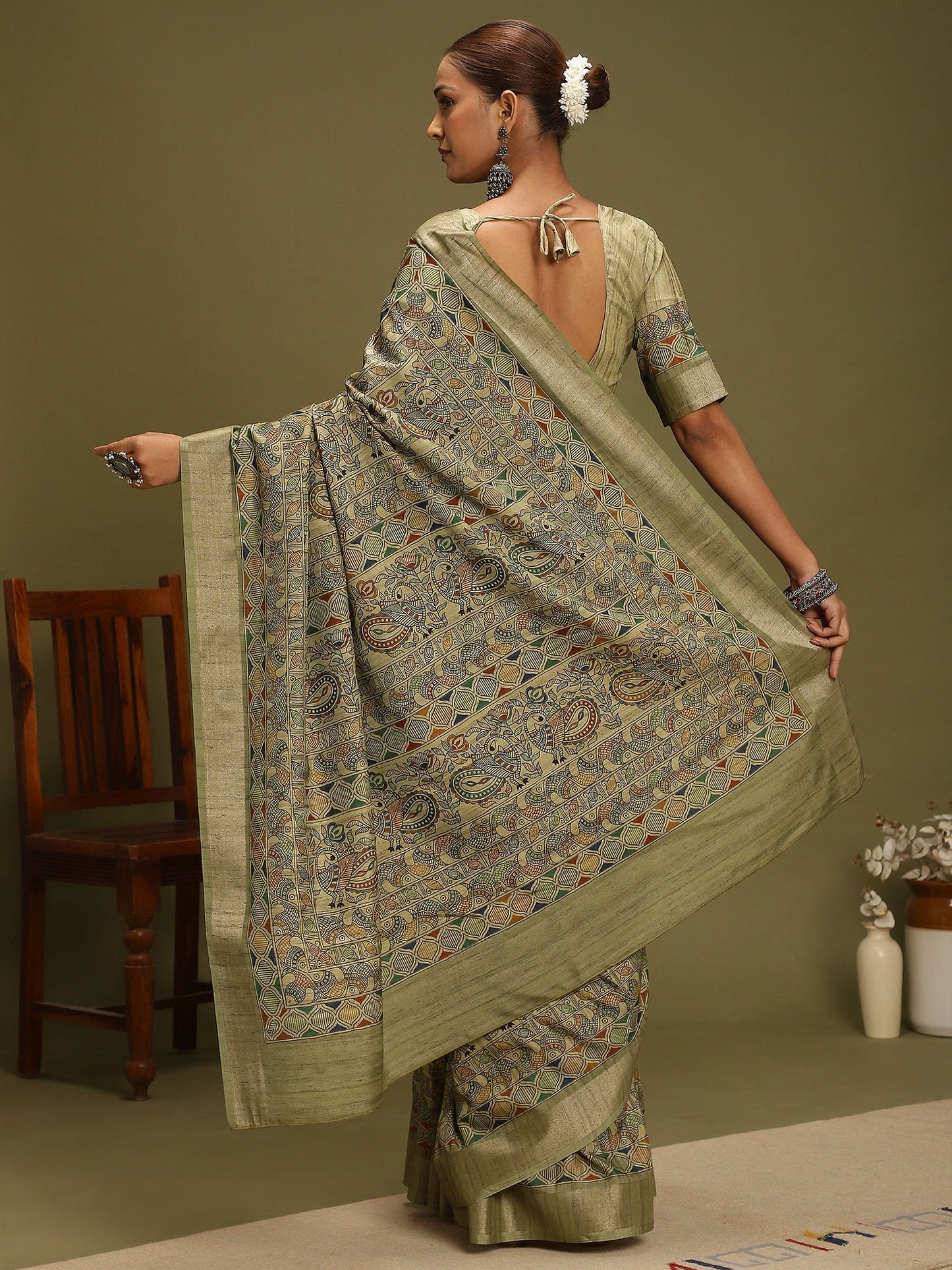 Light Block Print Satin Silk Digital Print Saree