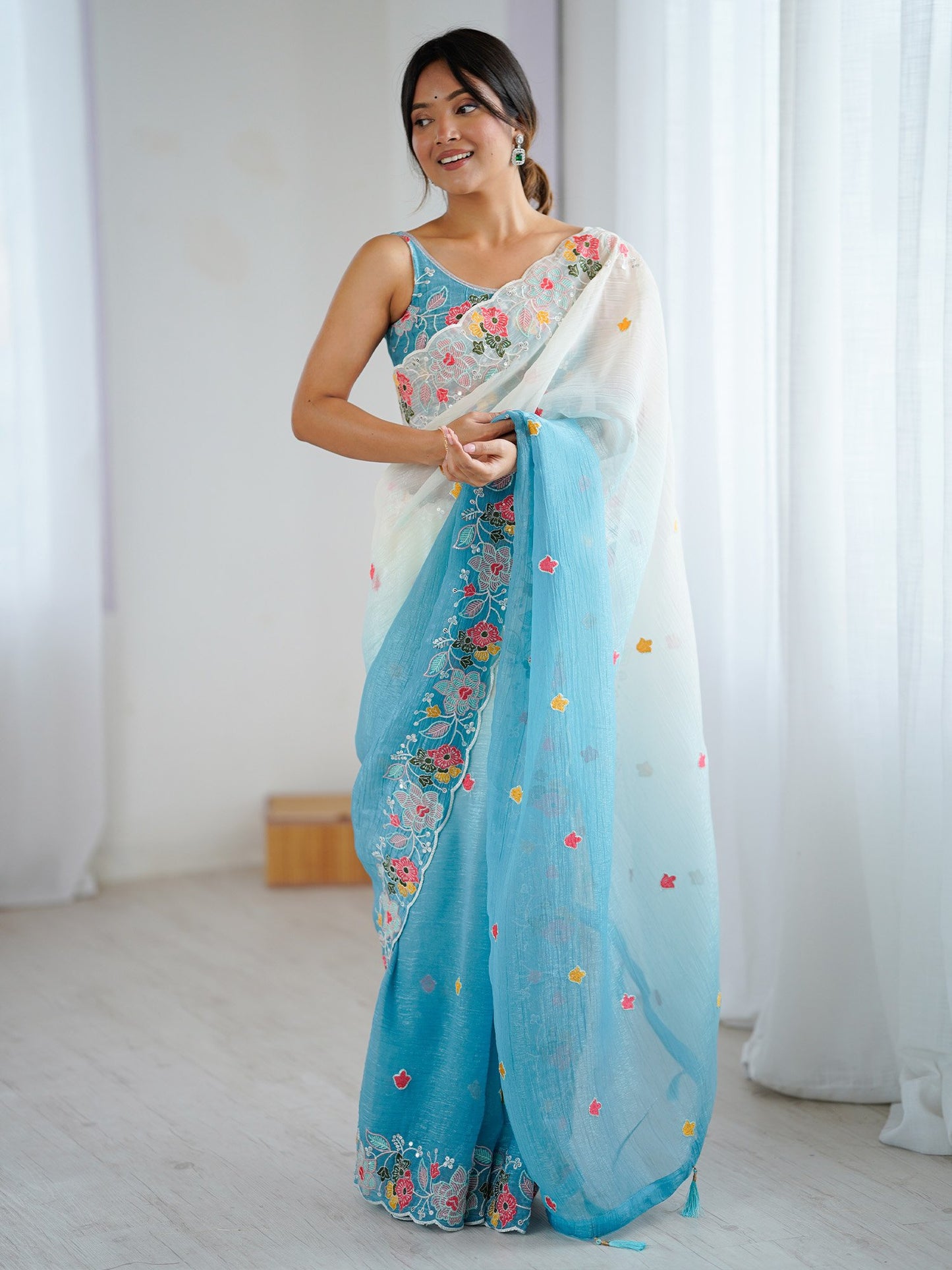 Light Party Wear Chiffon Embellished Saree
