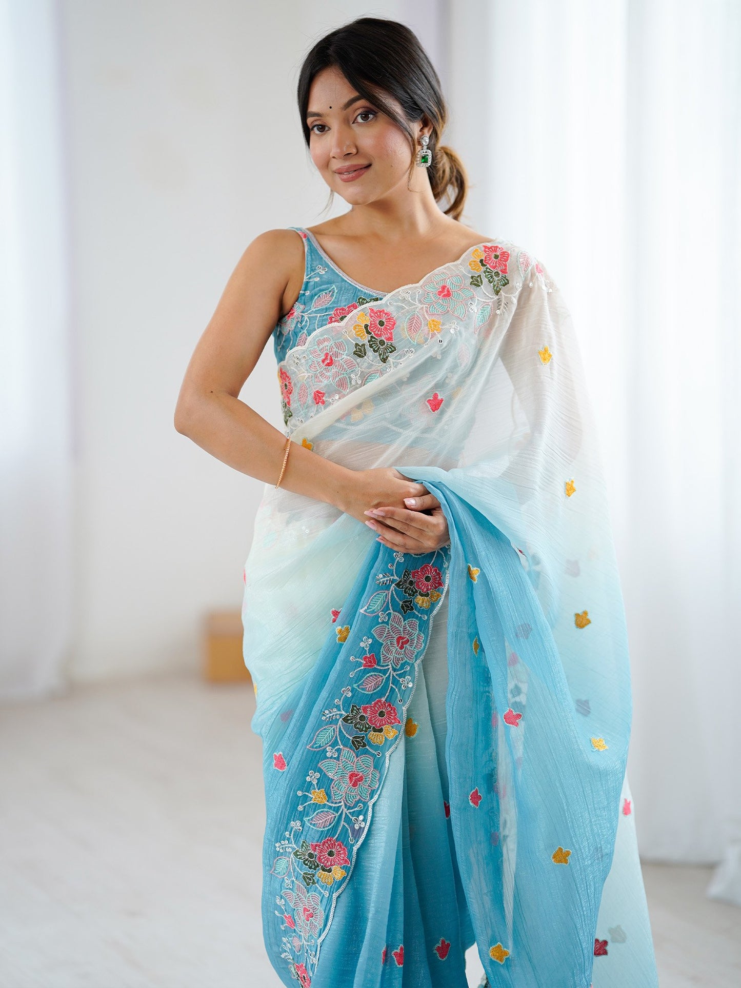 Light Party Wear Chiffon Embellished Saree
