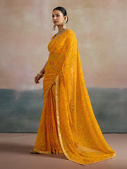 Yellow Bandhani Georgette Printed Saree - The Dori Store