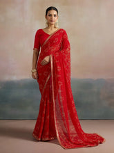 Red Bandhani Georgette Printed Saree - The Dori Store