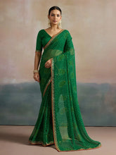 Green Bandhani Georgette Printed Saree - The Dori Store