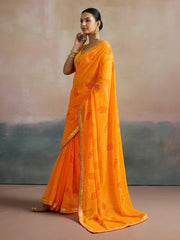 Yellow Bandhani Georgette Printed Saree - The Dori Store