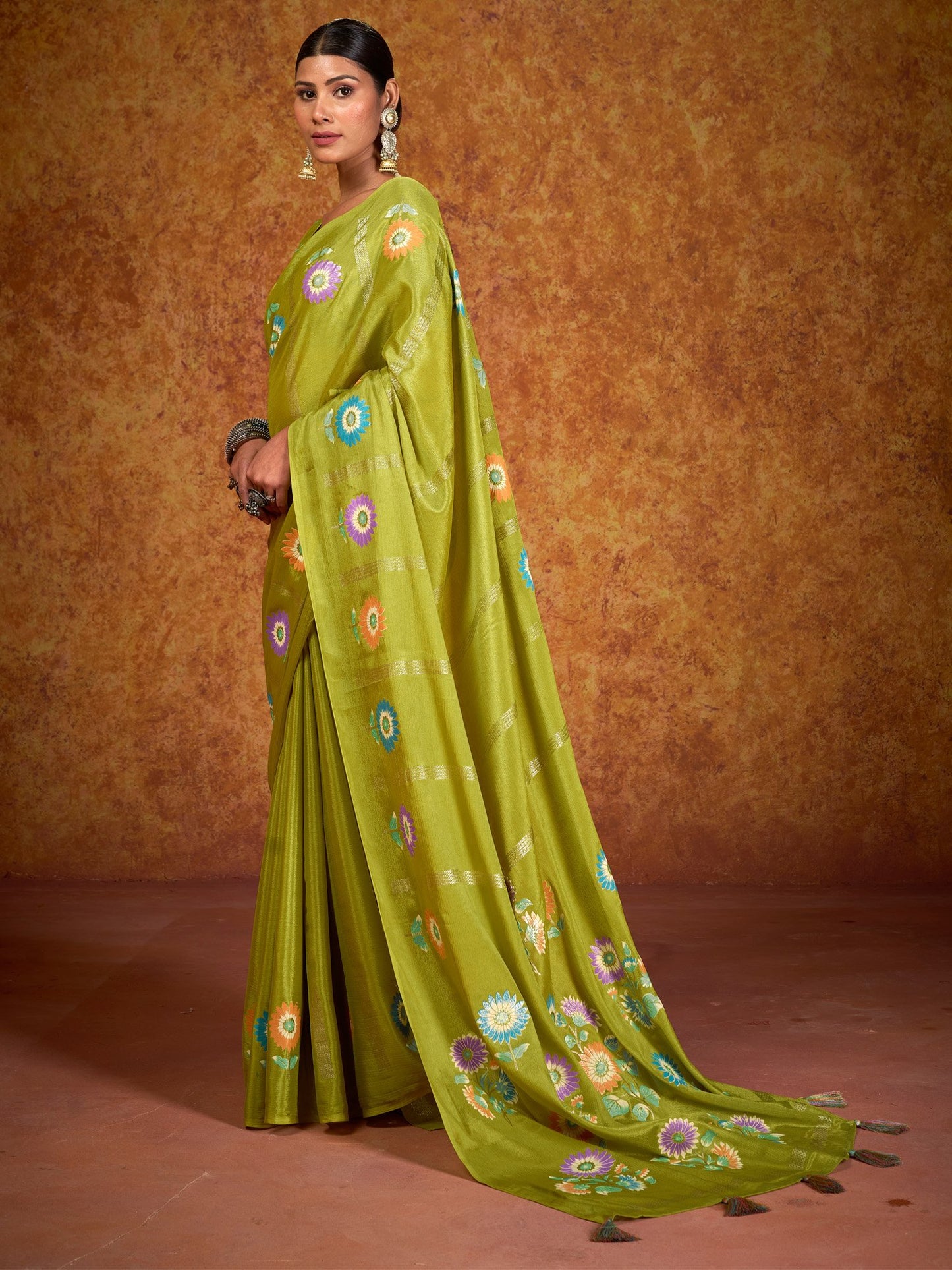 Light Tussar chinnon Printed Saree