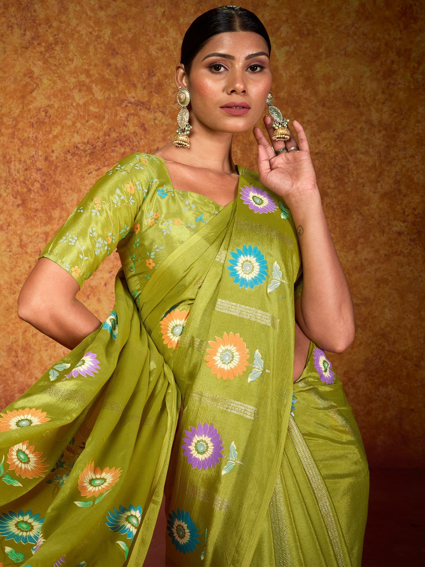 Light Tussar chinnon Printed Saree