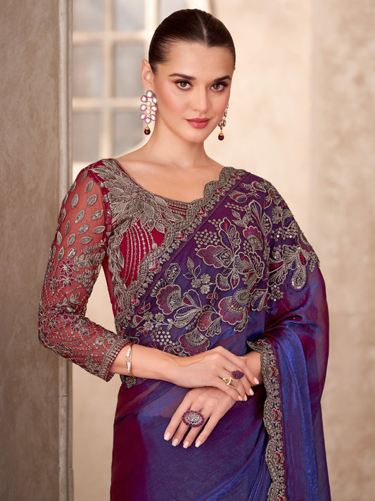 Blue Blue Party Wear Georgette Embellished Saree