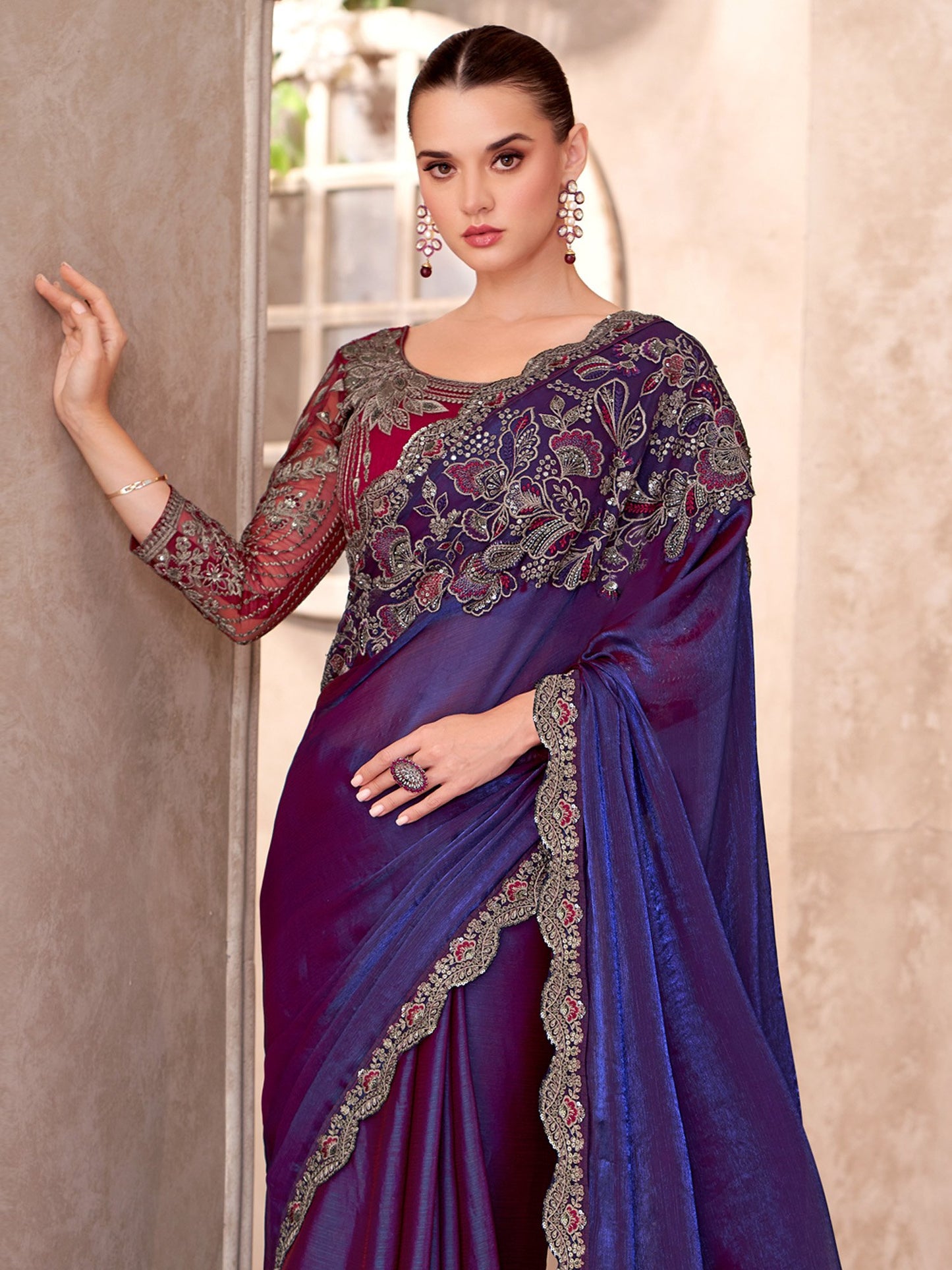 Blue Party Wear Georgette Embellished Saree