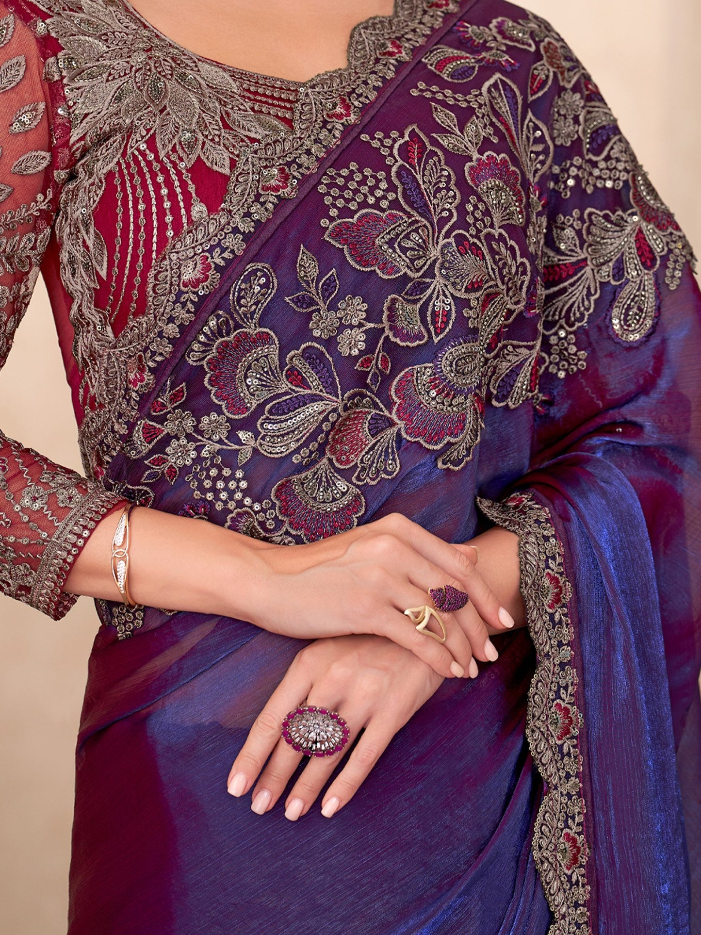 Blue Party Wear Georgette Embellished Saree
