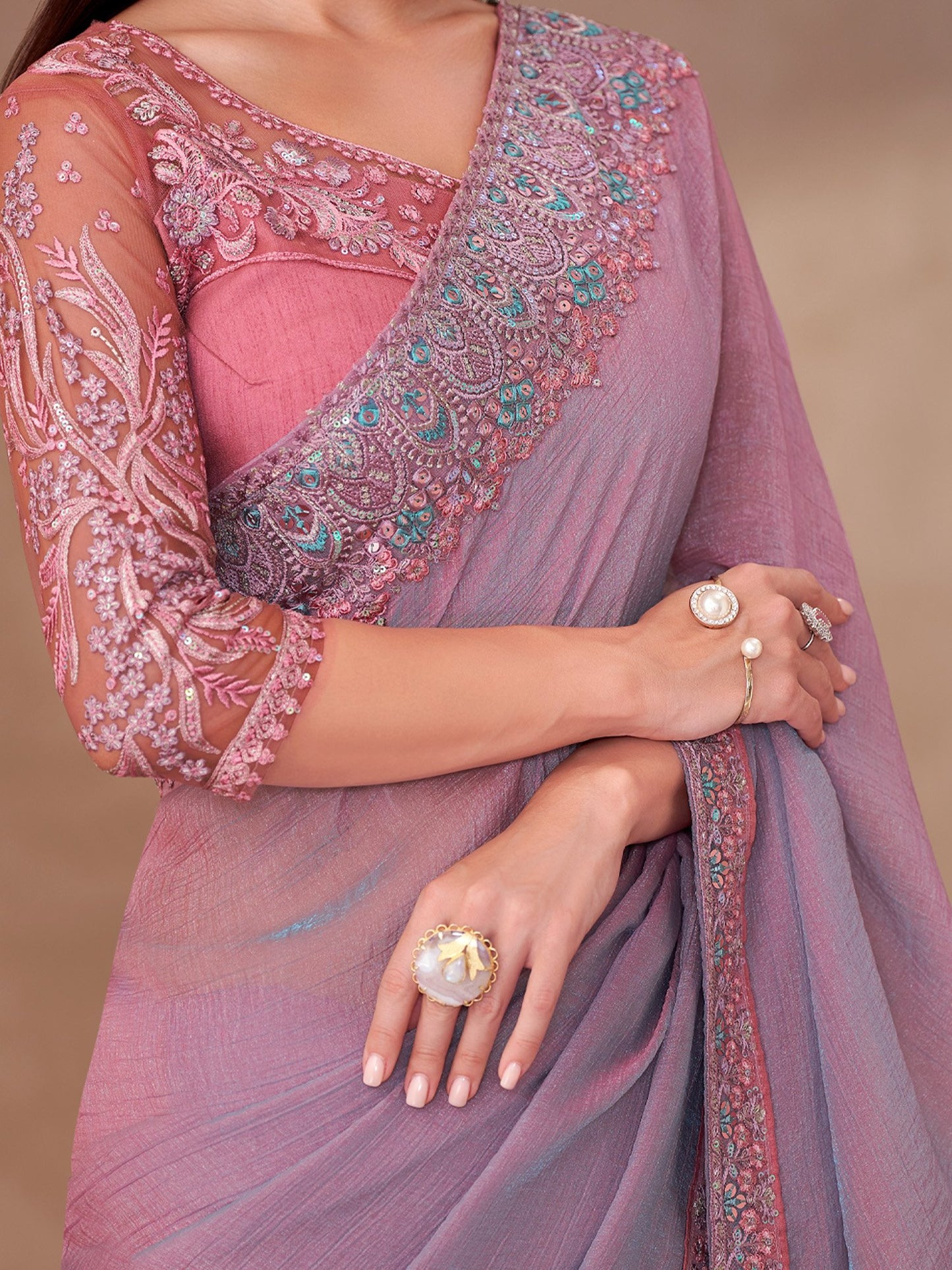 Mauve Party Wear Georgette Embellished Saree