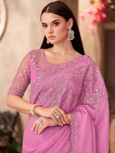 Pink Party Wear Chiffon Embellished Saree - The Dori Store