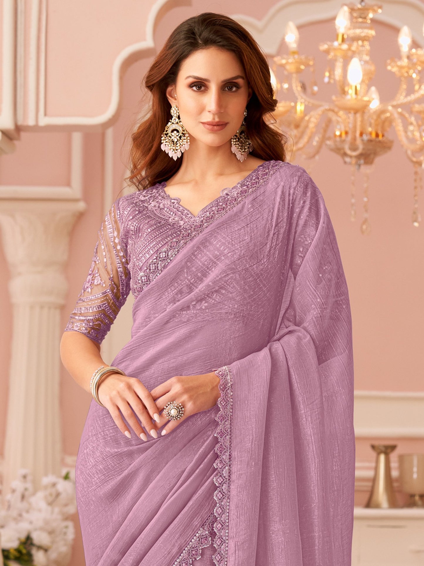 Purple Party Wear Georgette Embellished Saree