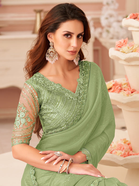 Green Light Party Wear Georgette Embellished Saree