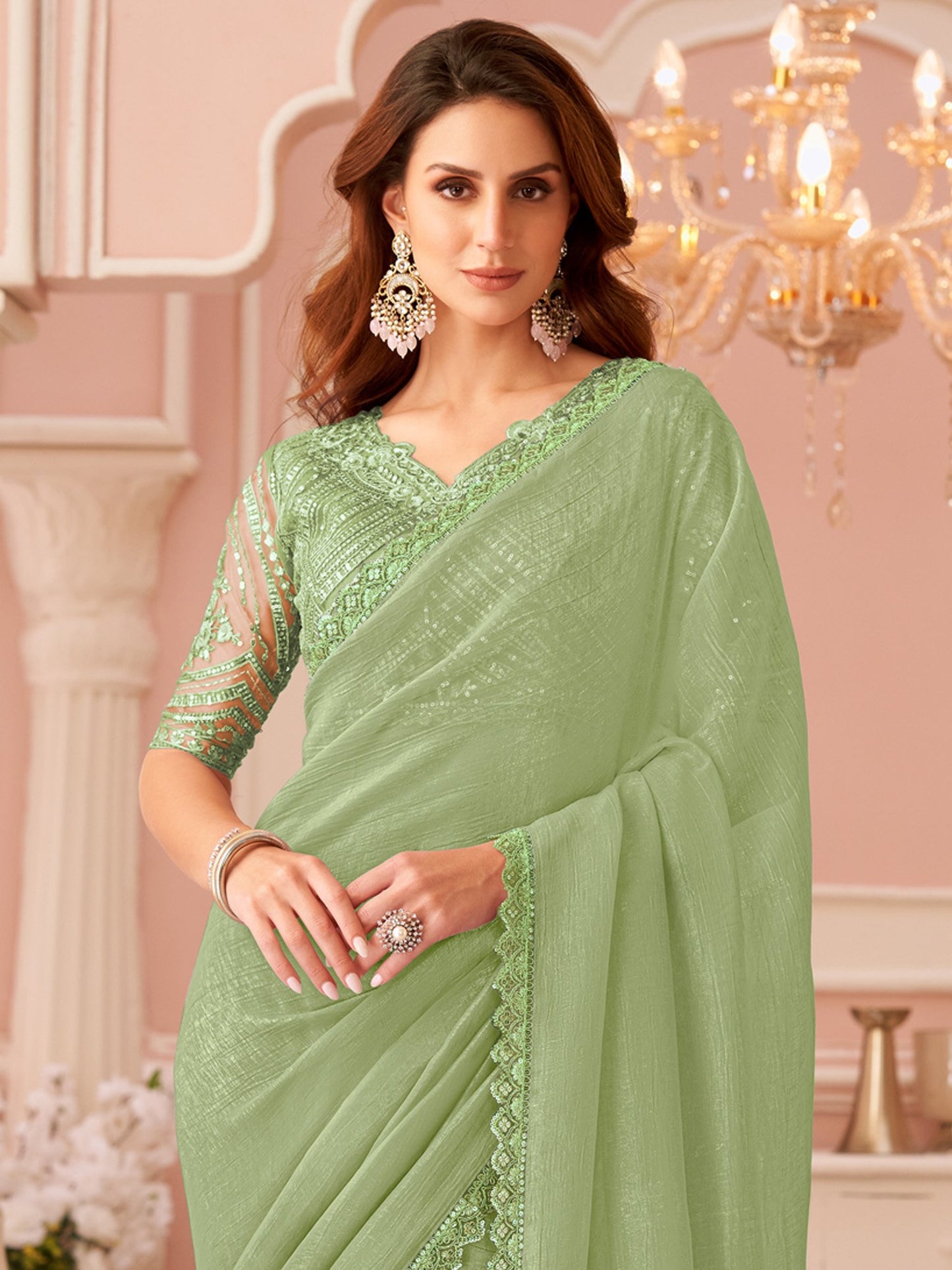 Light Party Wear Georgette Embellished Saree
