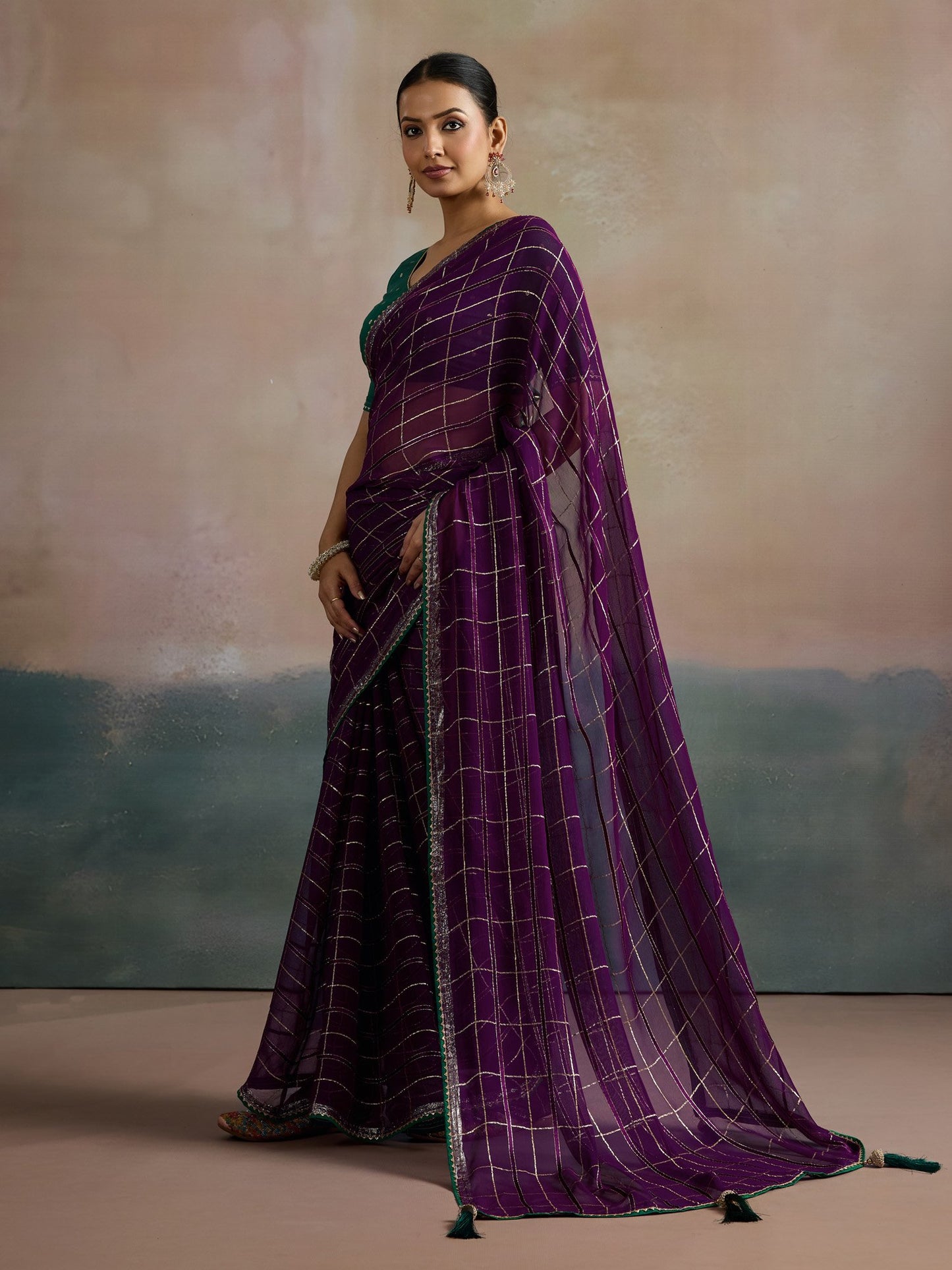 Purple Leheriya Viscose Printed Saree