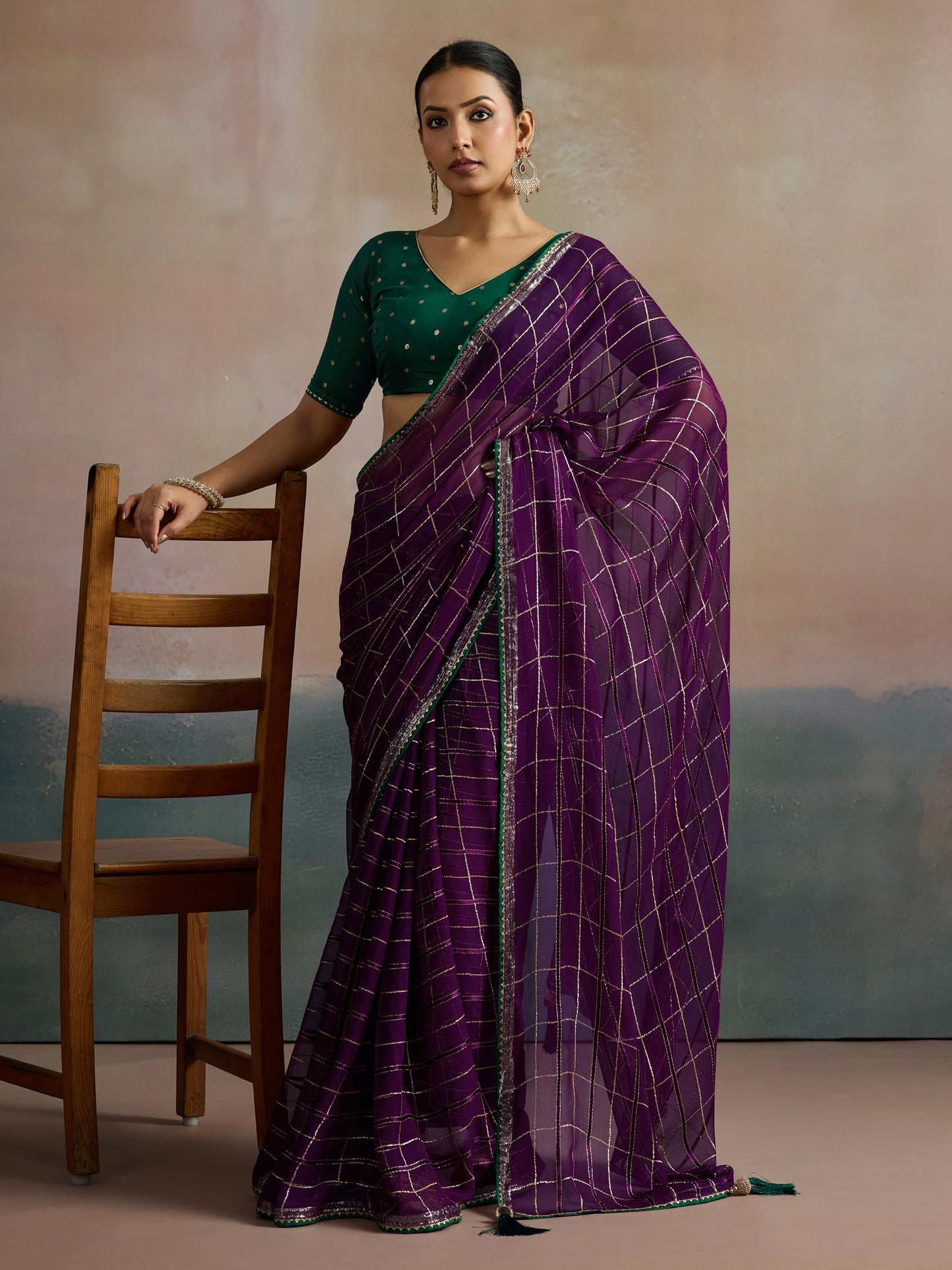Purple Leheriya Viscose Printed Saree