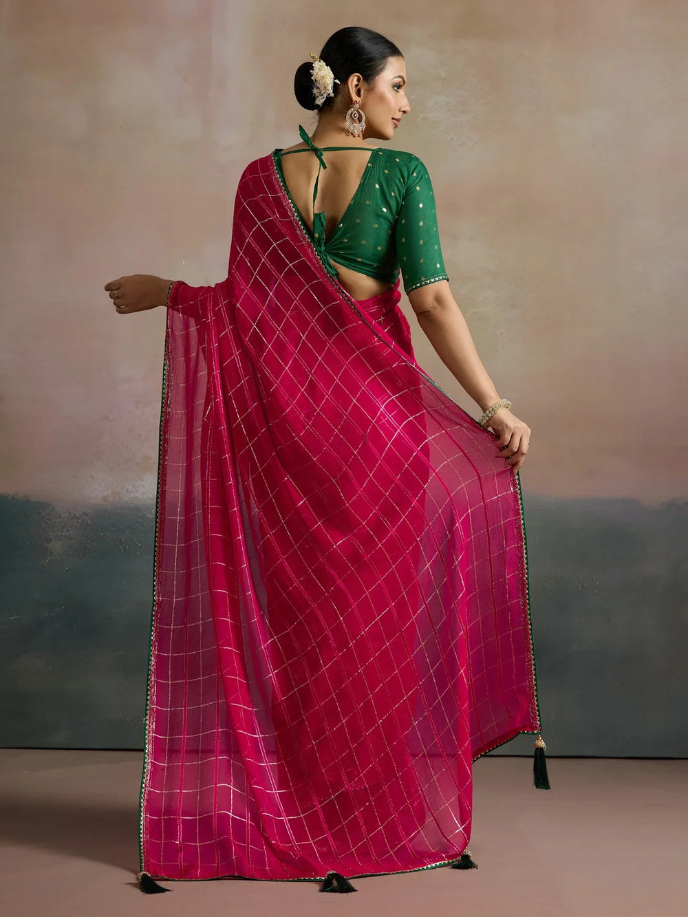 Pink Leheriya Viscose Printed Saree - The Dori Store