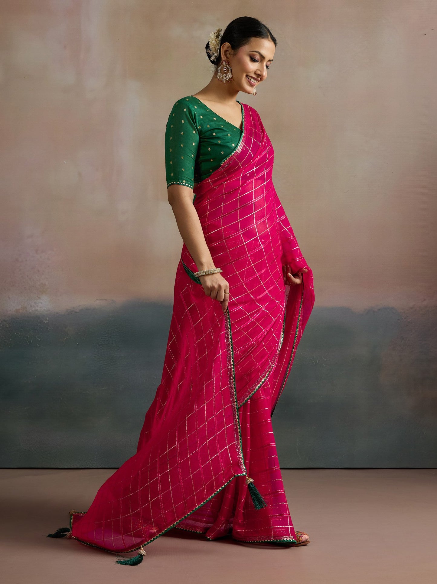 Pink Leheriya Viscose Printed Saree