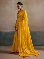 Yellow Leheriya Viscose Printed Saree - The Dori Store