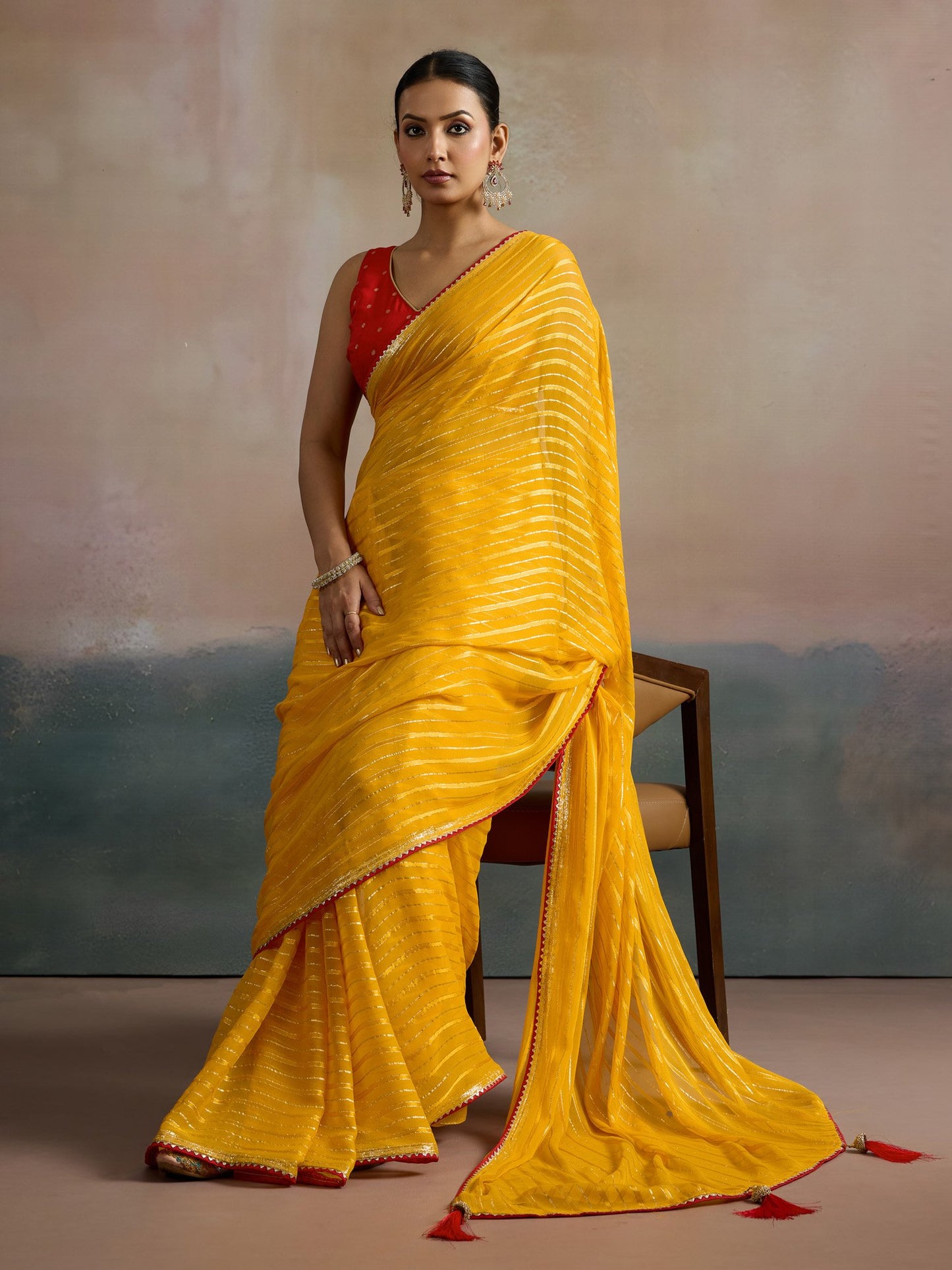 Yellow Leheriya Viscose Printed Saree