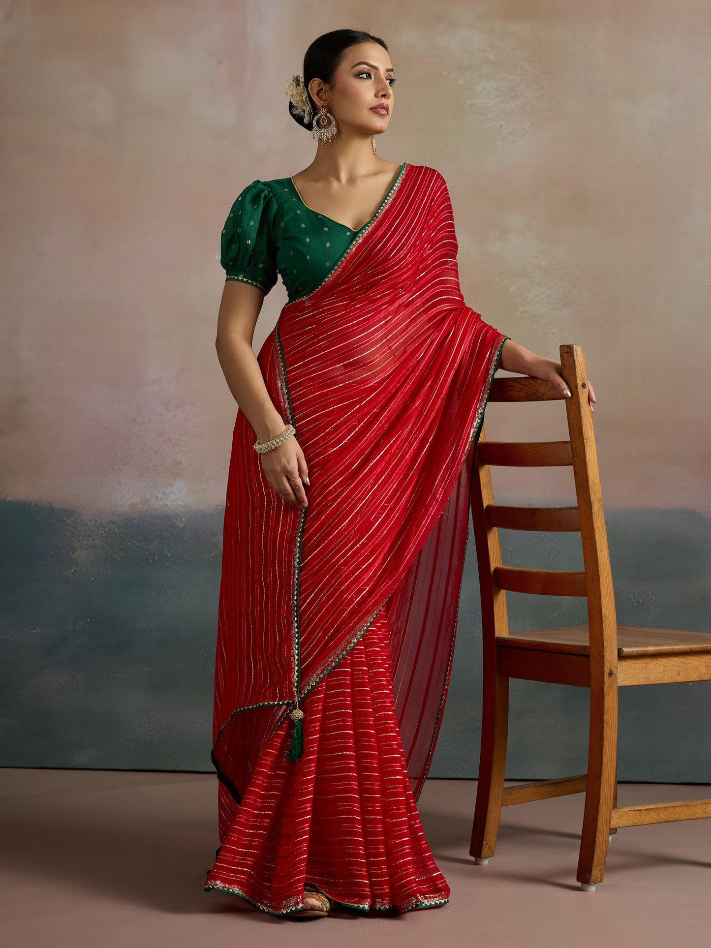 Red Leheriya Viscose Printed Saree