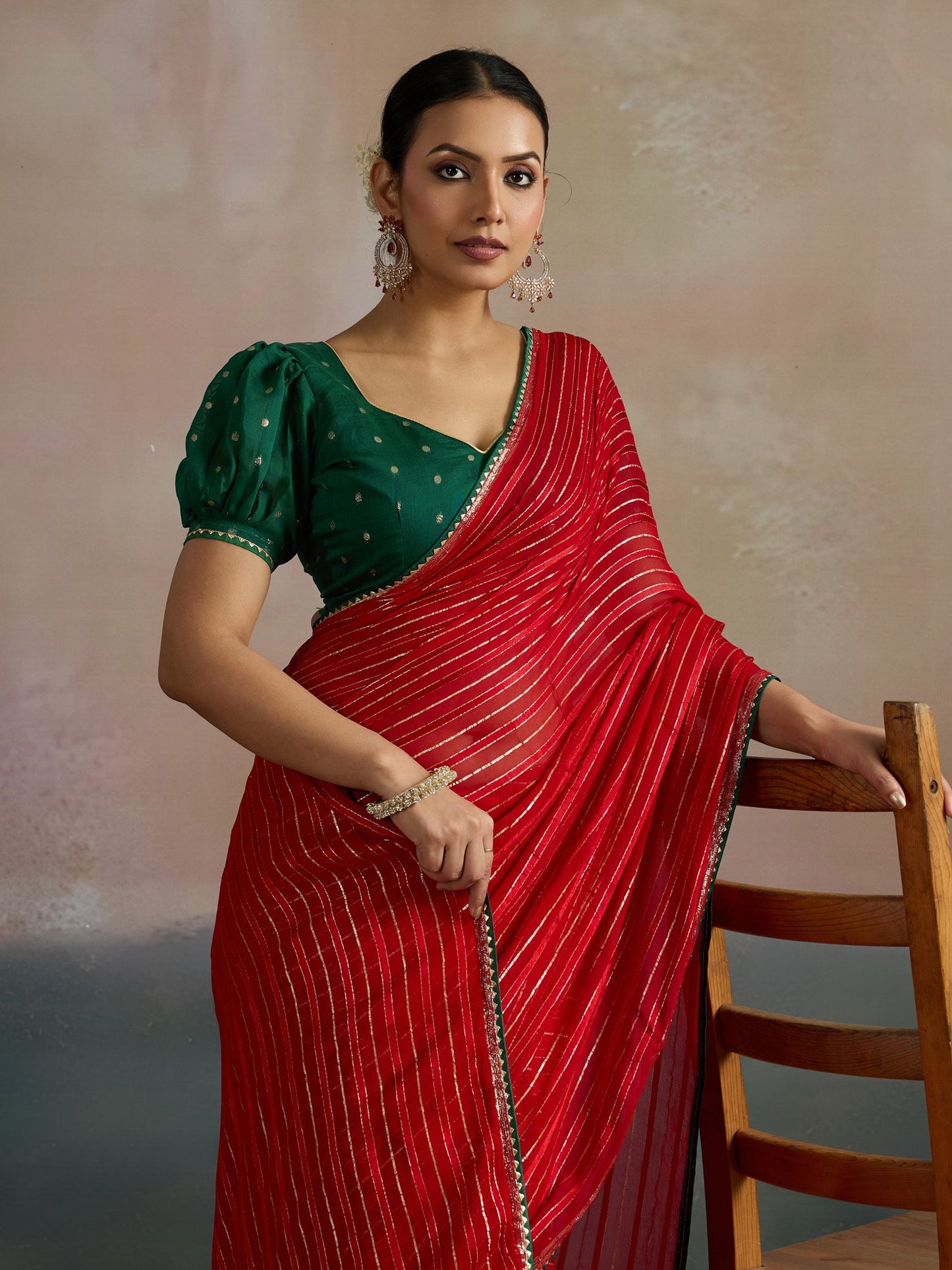 Red Leheriya Viscose Printed Saree