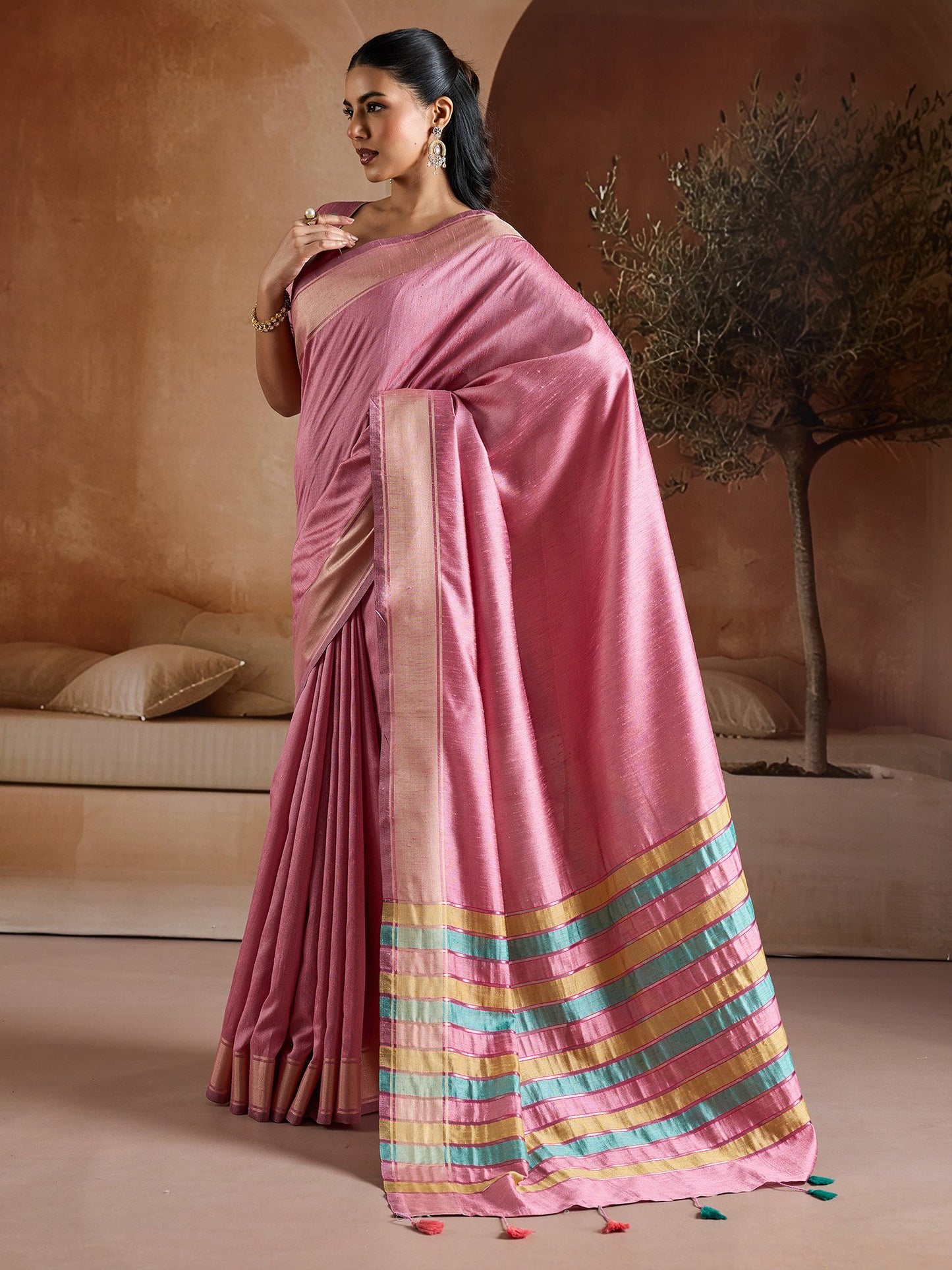 Pink Mangalagiri Bhagalpuri Silk Woven Saree