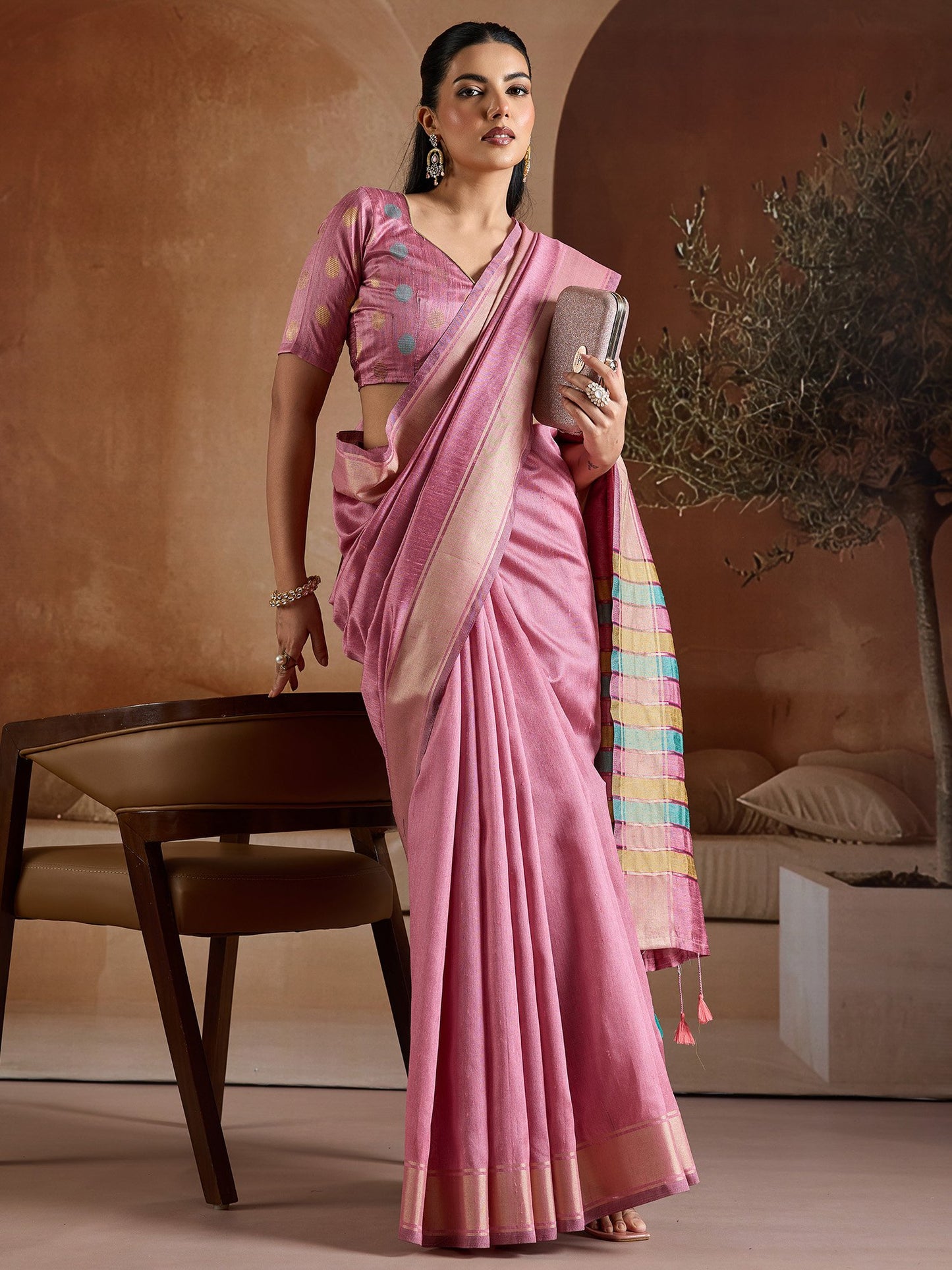 Pink Mangalagiri Bhagalpuri Silk Woven Saree