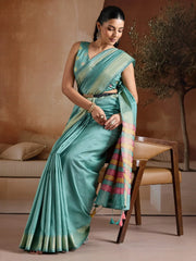 Turquoise Mangalagiri Bhagalpuri Silk Woven Saree - The Dori Store