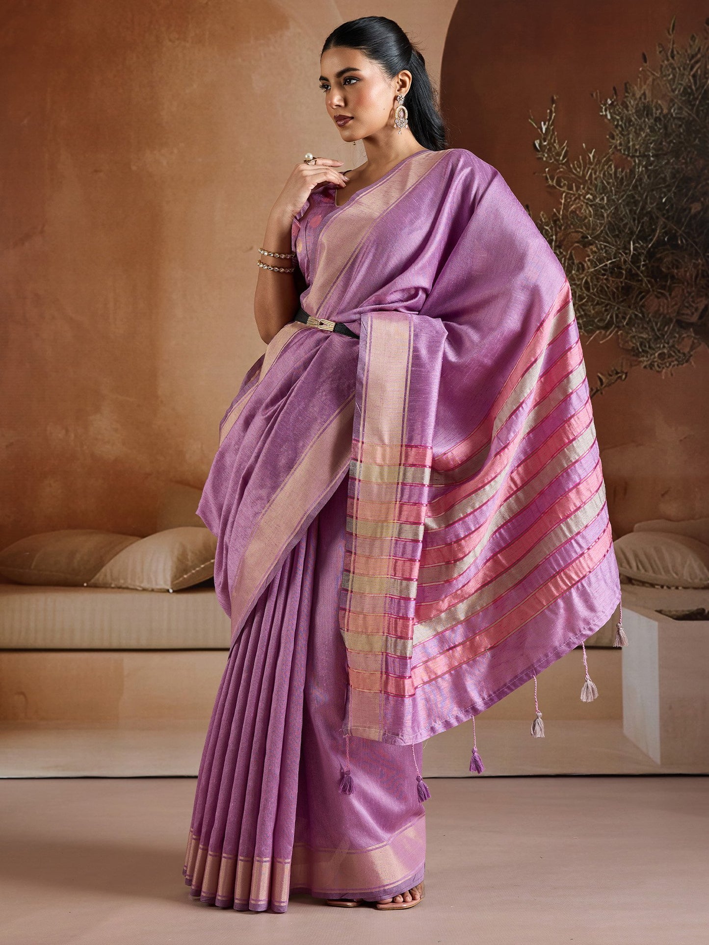 Mauve Mangalagiri Bhagalpuri Silk Woven Saree