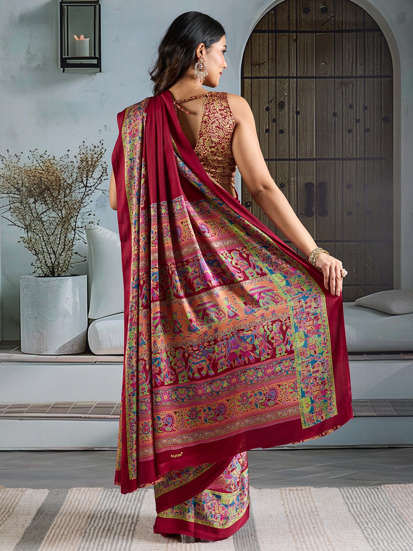 Maroon Banarasi Satin Printed Saree