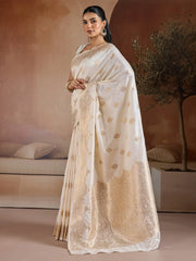 White Banarasi Bhagalpuri Silk Woven Saree - The Dori Store