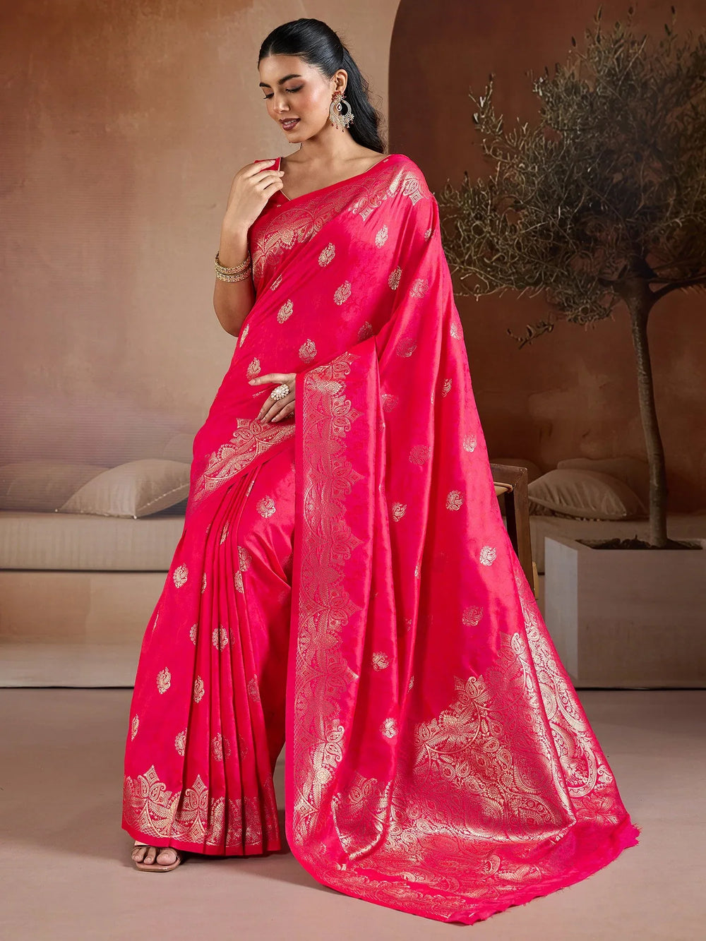 Pink Banarasi Bhagalpuri Silk Woven Saree - The Dori Store