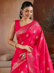 Pink Banarasi Bhagalpuri Silk Woven Saree - The Dori Store