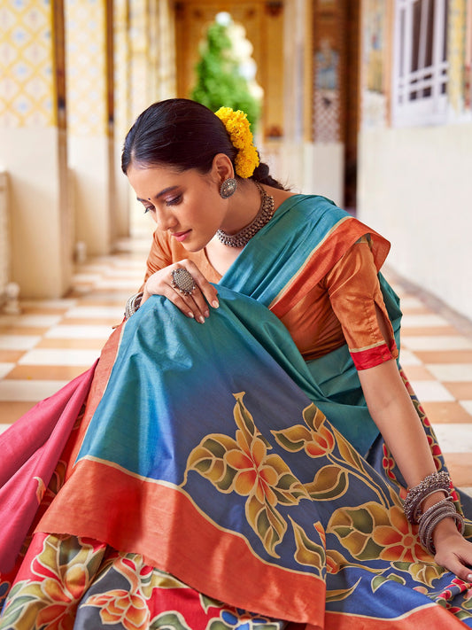 Multicolor Multicolored Banarasi Silk Blend Printed Saree
