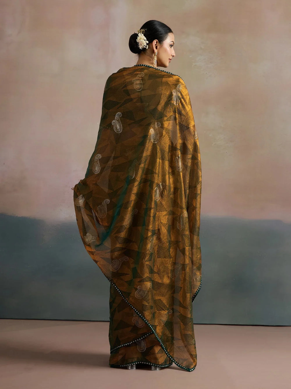 Bronze Party Wear Chiffon Printed Saree - The Dori Store